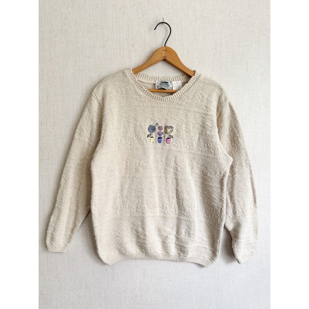 Northern Reflections Sweater Vintage Floral Embroidery S Cream Cottagecore